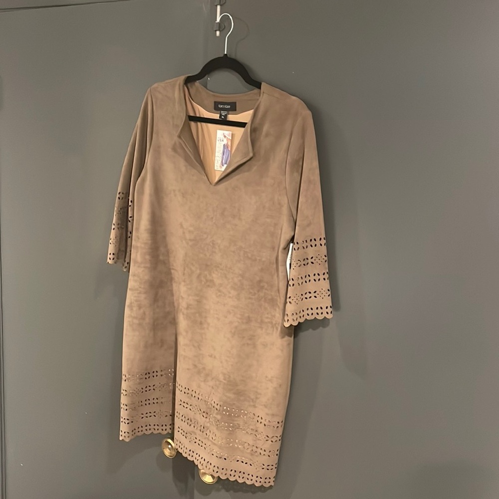 Karen Kane XL faux suede tan dress